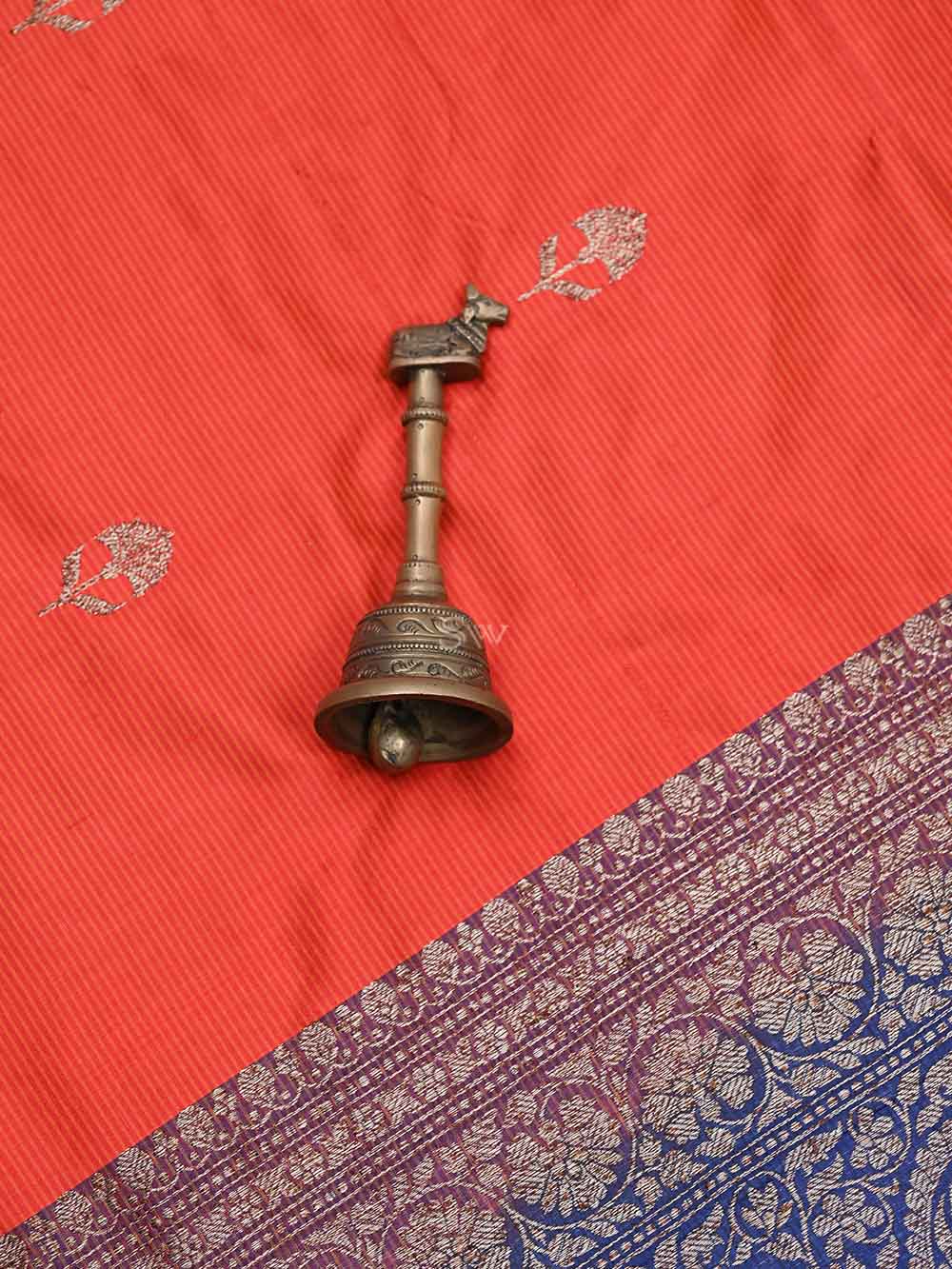 Red Booti Katan Silk Handloom Banarasi Saree - Sacred Weaves