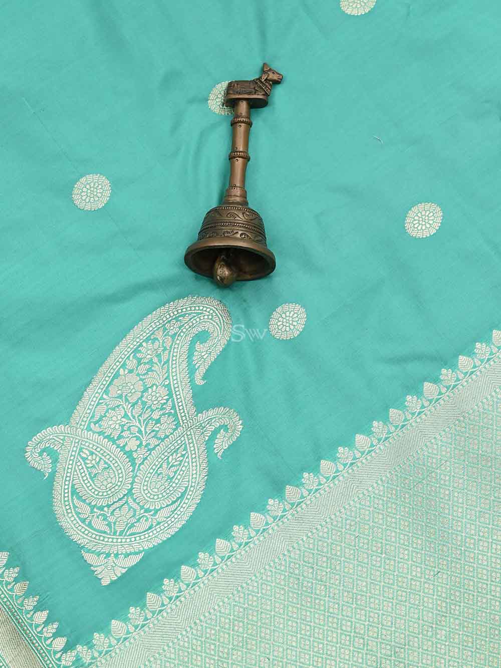 Sea Green Konia Katan Silk Handloom Banarasi Saree - Sacred Weaves