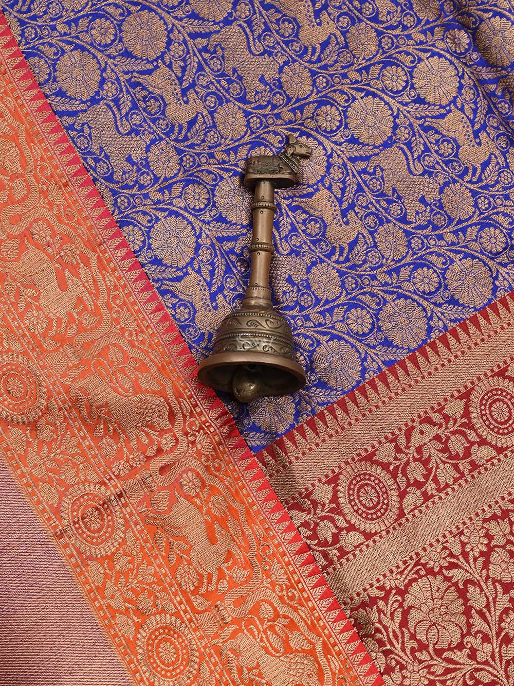 Blue Katan Silk Shikargah Handloom Banarasi Saree - Sacred Weaves