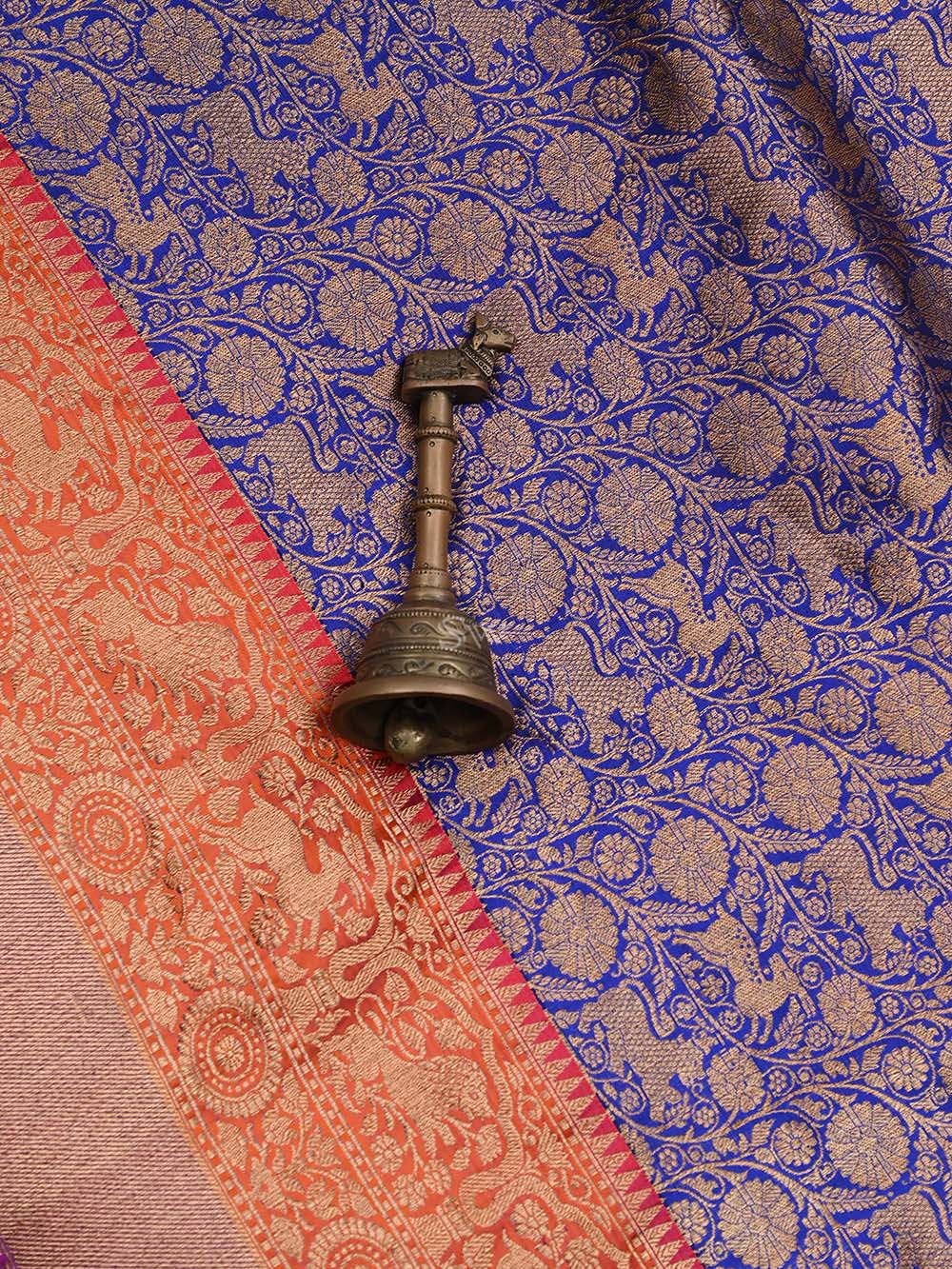 Blue Katan Silk Shikargah Handloom Banarasi Saree - Sacred Weaves