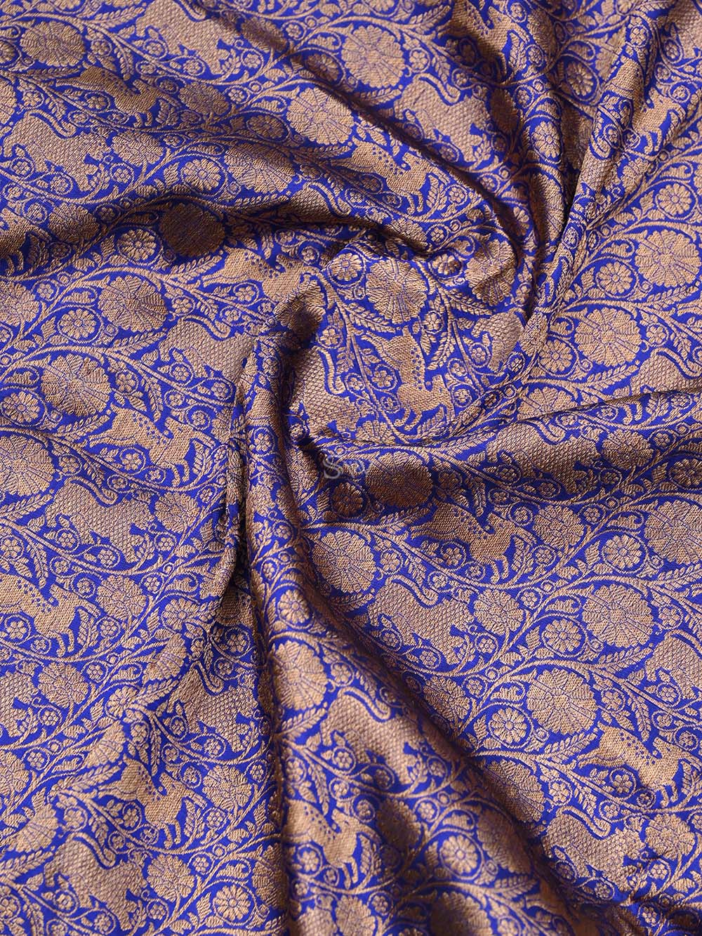 Blue Katan Silk Shikargah Handloom Banarasi Saree - Sacred Weaves