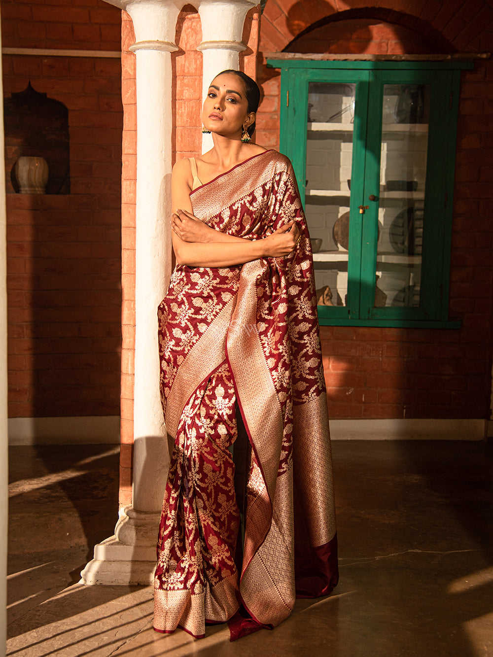 Wine Uppada Katan Silk Handloom Banarasi Saree - Sacred Weaves