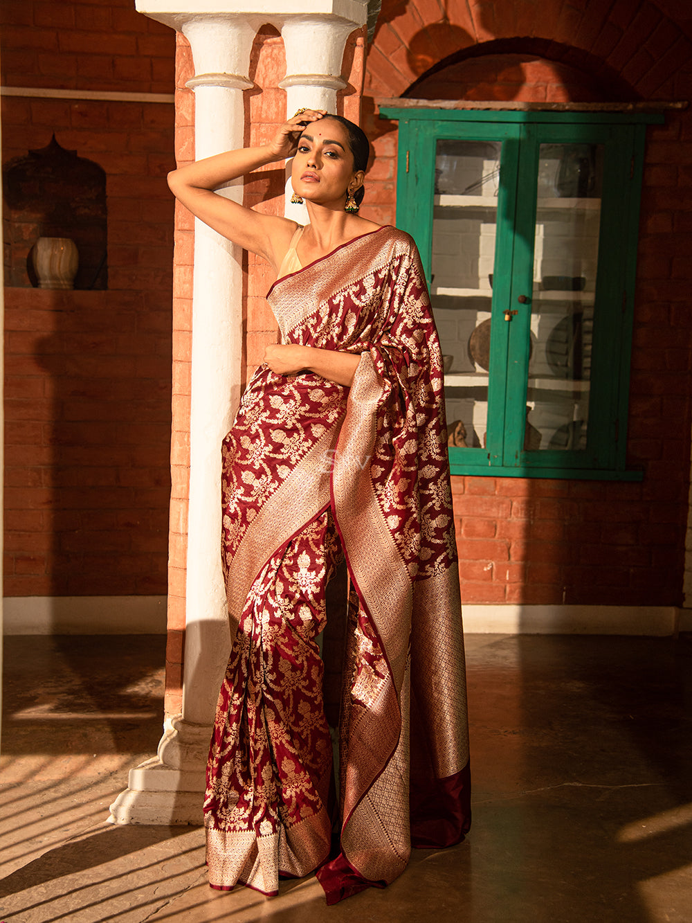 Wine Uppada Katan Silk Handloom Banarasi Saree - Sacred Weaves