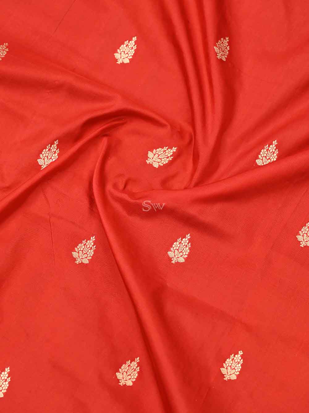 Red Booti Katan Silk Handloom Banarasi Saree - Sacred Weaves