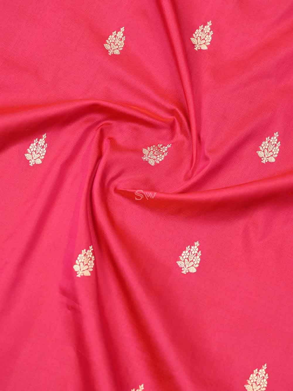Dark Pink Booti Katan Silk Handloom Banarasi Saree - Sacred Weaves