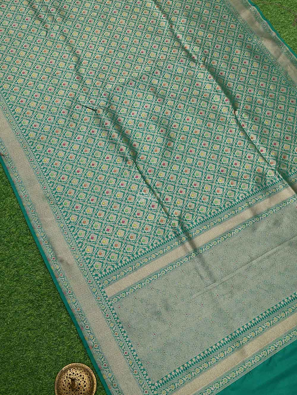Bottle Green Katan Silk Brocade Handloom Banarasi Saree - Sacred Weaves