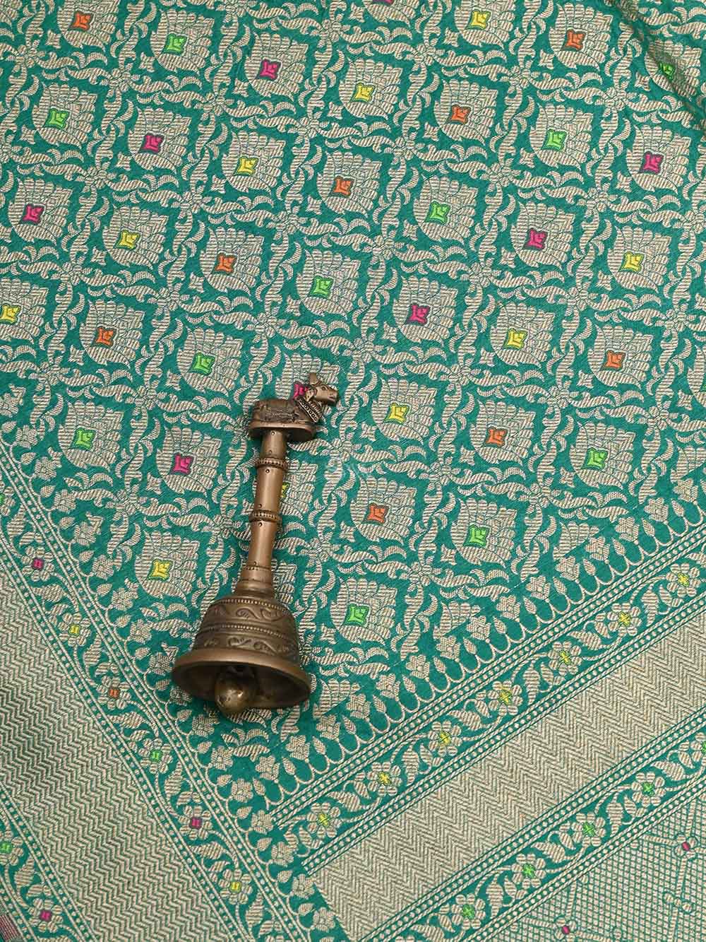 Bottle Green Katan Silk Brocade Handloom Banarasi Saree - Sacred Weaves
