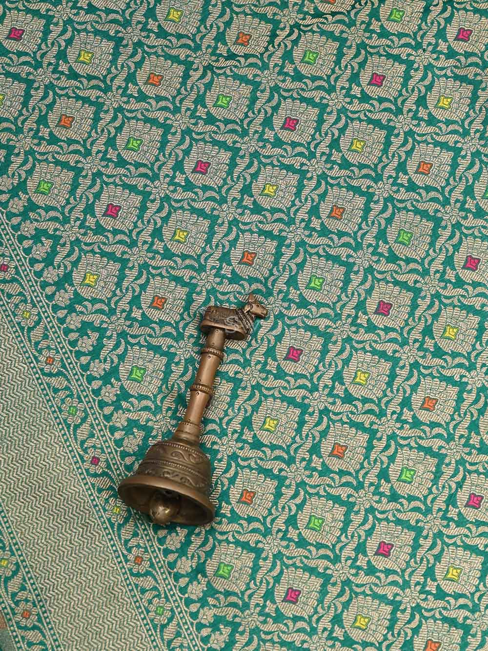 Bottle Green Katan Silk Brocade Handloom Banarasi Saree - Sacred Weaves