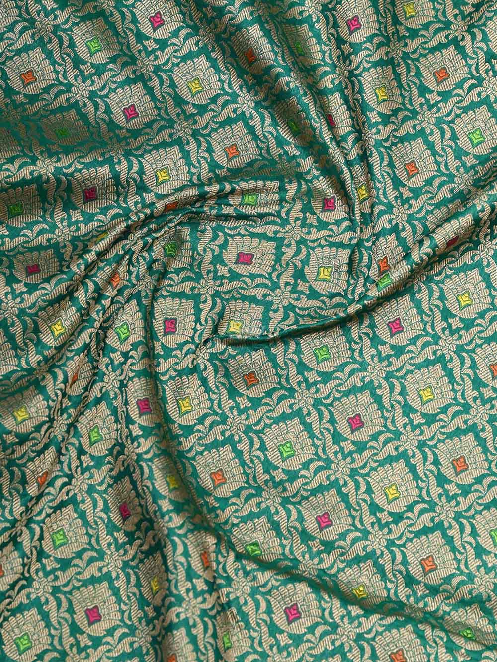 Bottle Green Katan Silk Brocade Handloom Banarasi Saree - Sacred Weaves