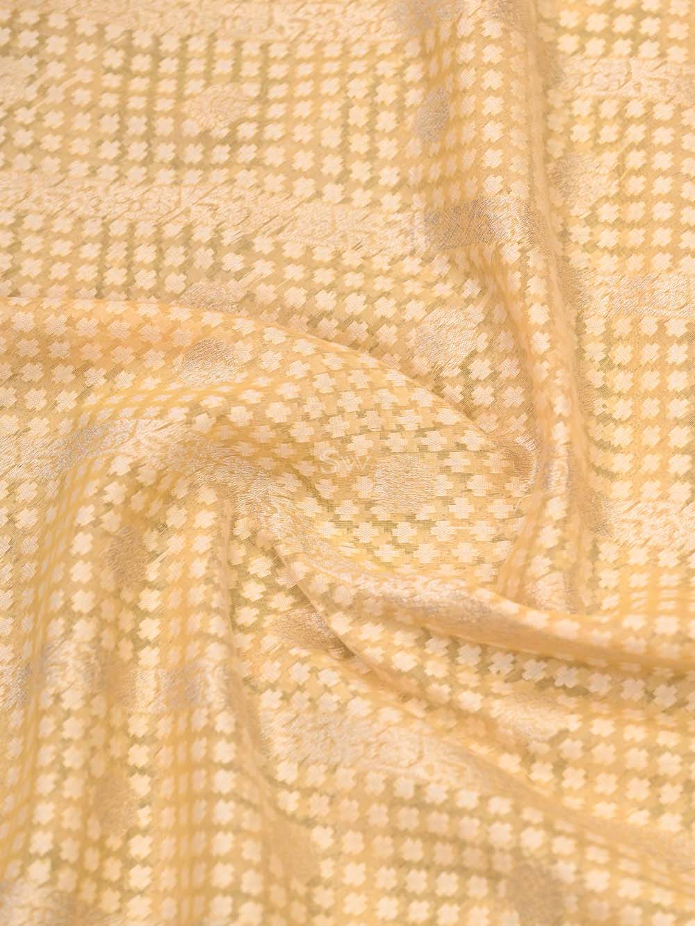 Yellow Stripe Cotton Silk Handloom Banarasi Saree - Sacred Weaves