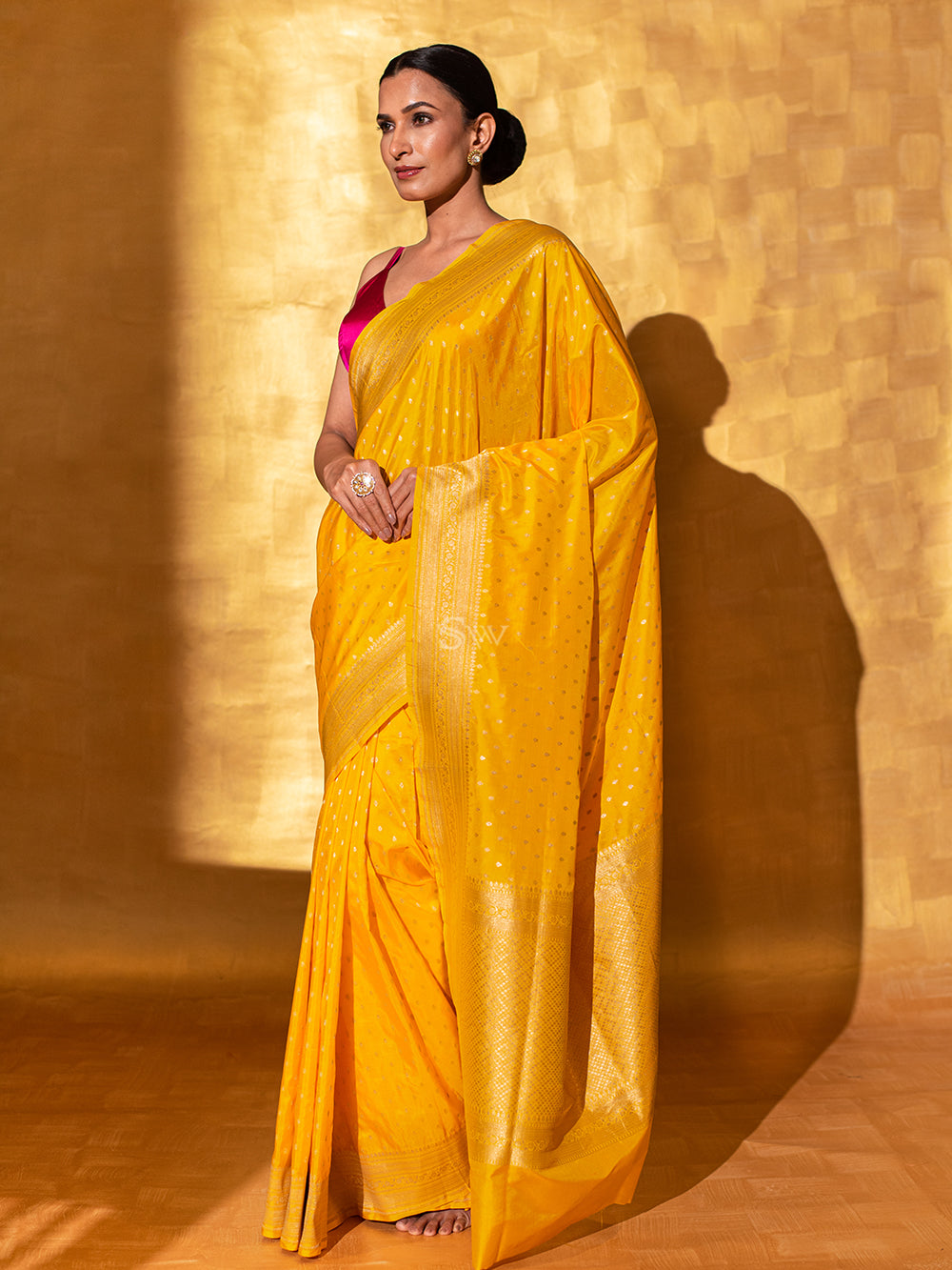 Yellow Uppada Katan Silk Handloom Banarasi Saree - Sacred Weaves