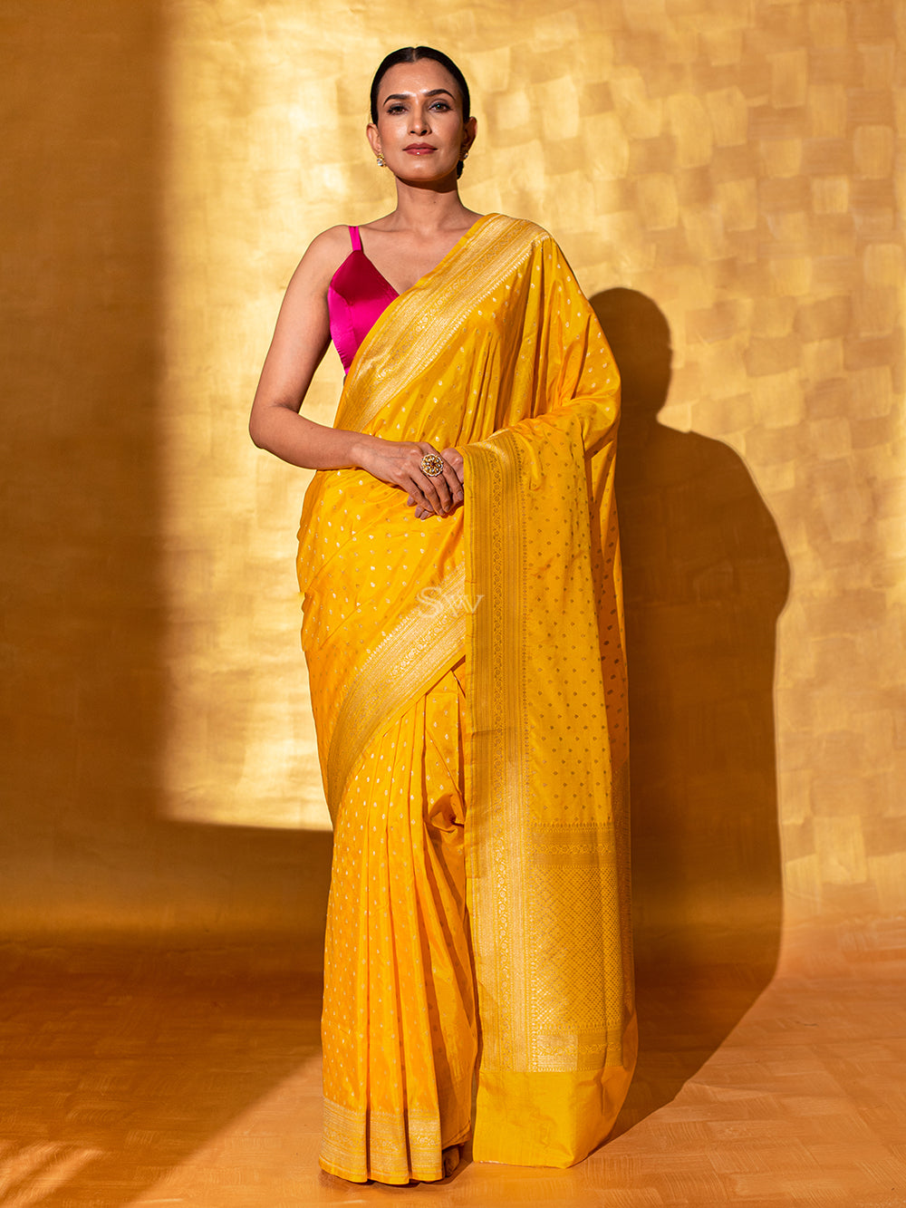 Yellow Uppada Katan Silk Handloom Banarasi Saree - Sacred Weaves