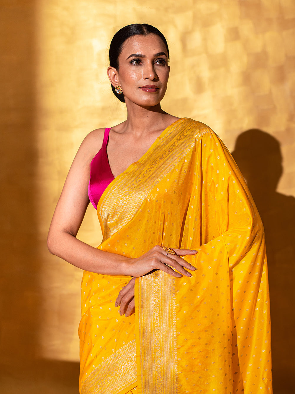 Yellow Uppada Katan Silk Handloom Banarasi Saree - Sacred Weaves