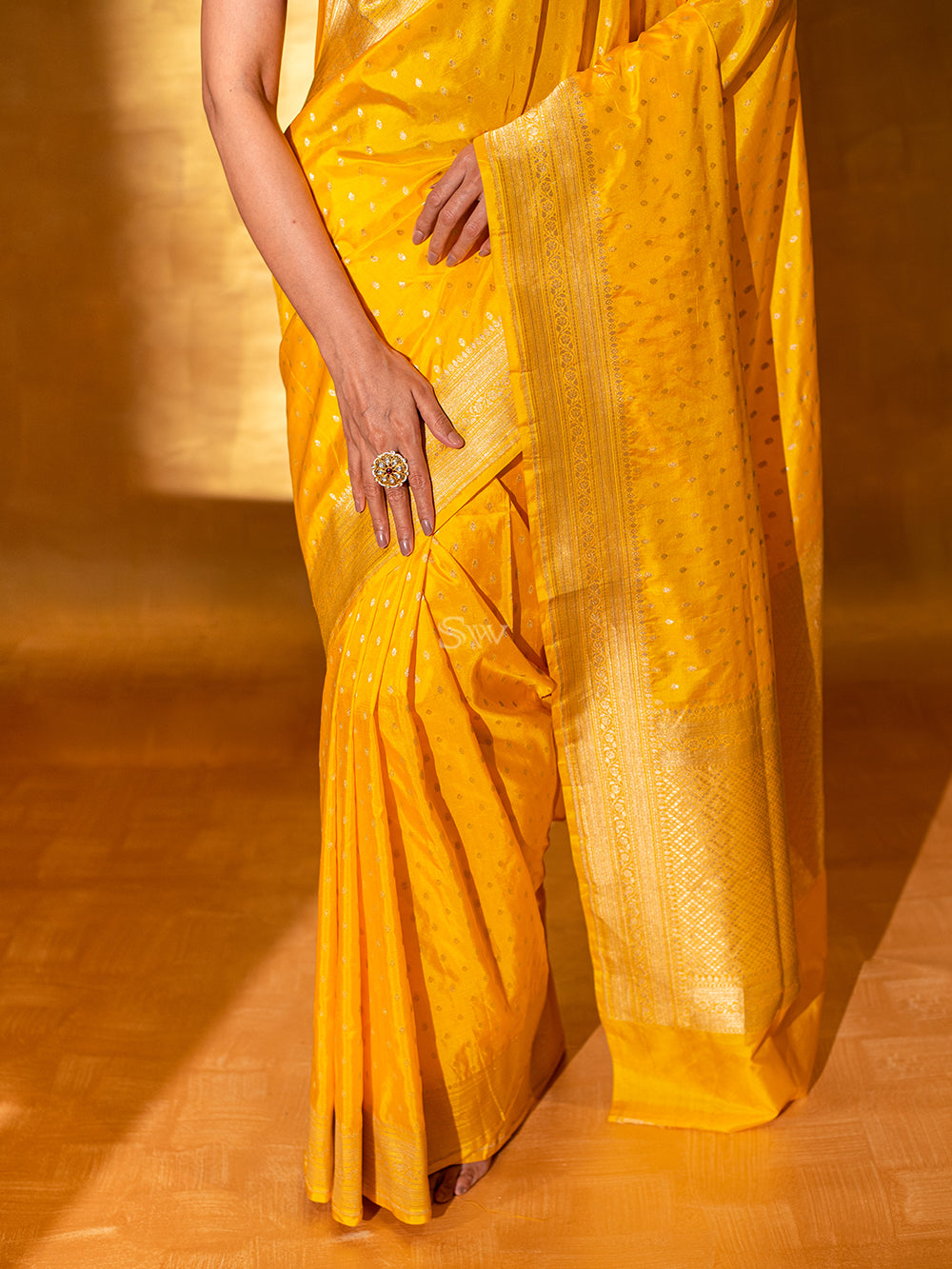 Yellow Uppada Katan Silk Handloom Banarasi Saree - Sacred Weaves