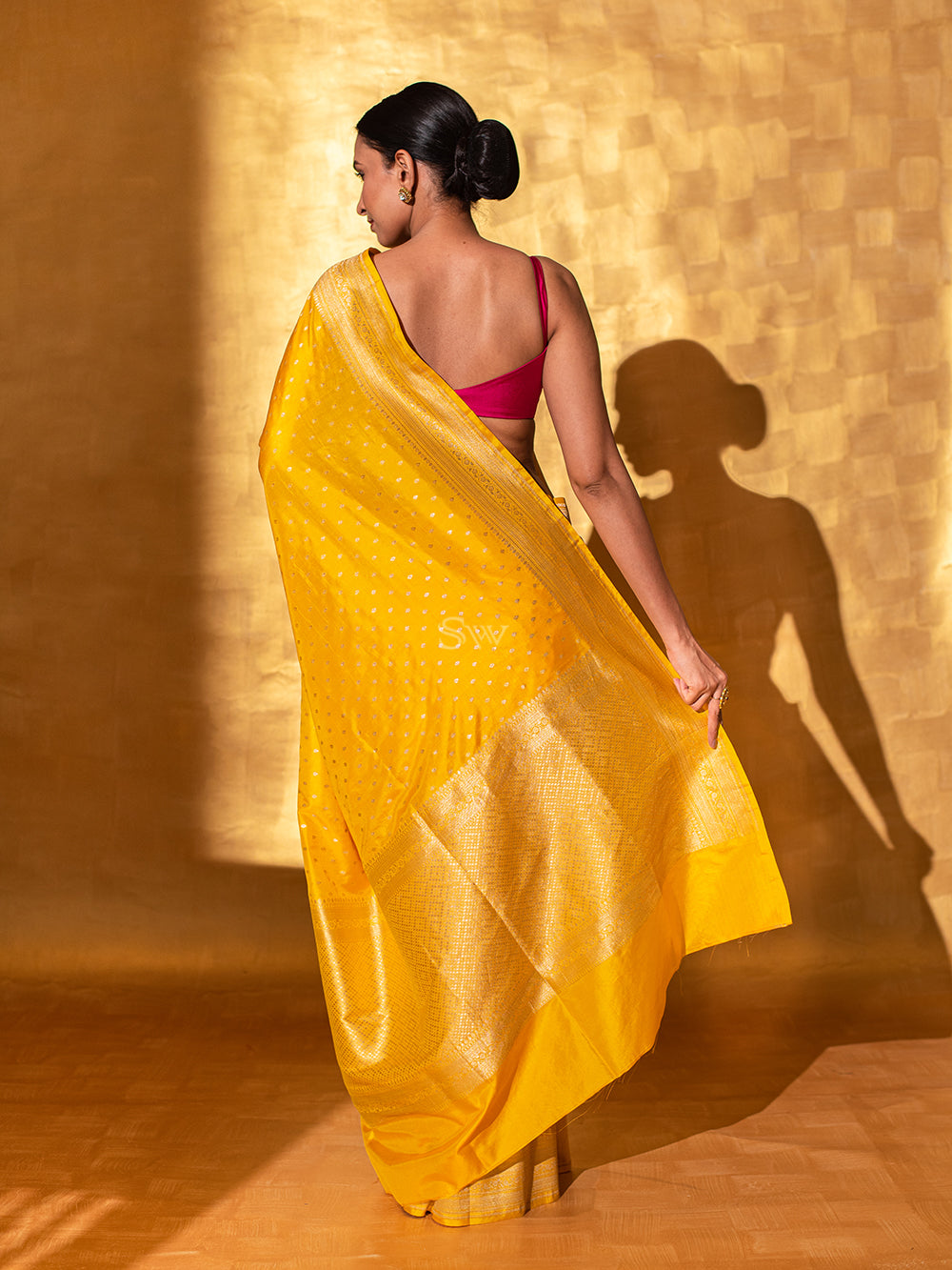 Yellow Uppada Katan Silk Handloom Banarasi Saree - Sacred Weaves