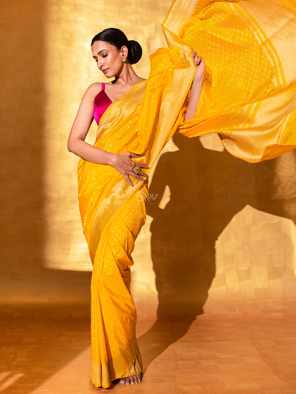 Yellow Uppada Katan Silk Handloom Banarasi Saree - Sacred Weaves