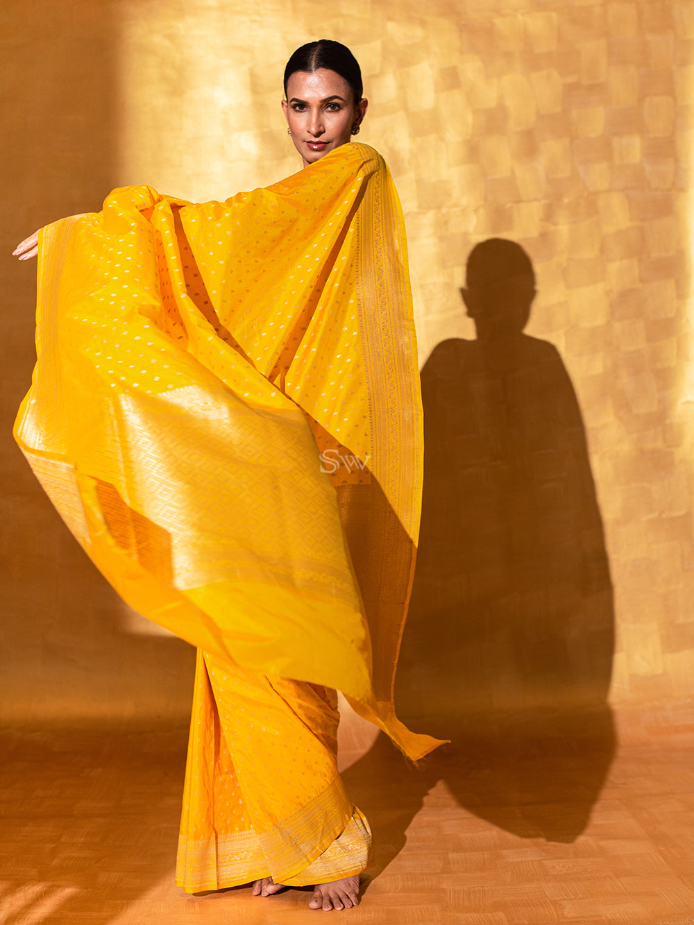 Yellow Uppada Katan Silk Handloom Banarasi Saree - Sacred Weaves