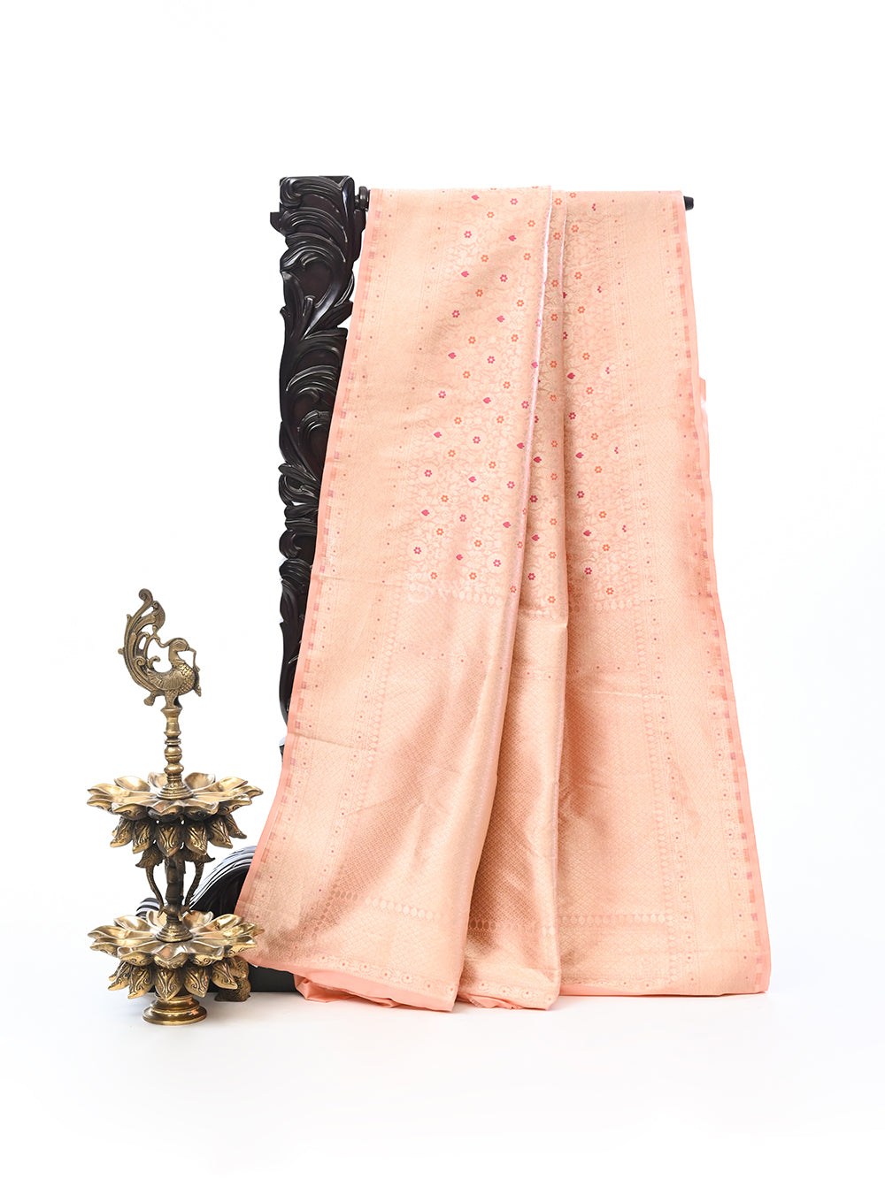 Peach Katan Silk Brocade Handloom Banarasi Saree - Sacred Weaves