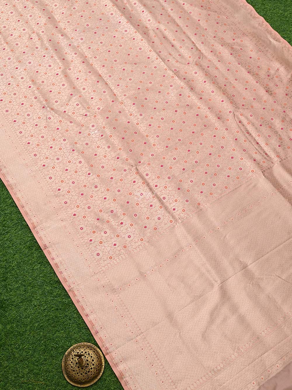 Peach Katan Silk Brocade Handloom Banarasi Saree - Sacred Weaves