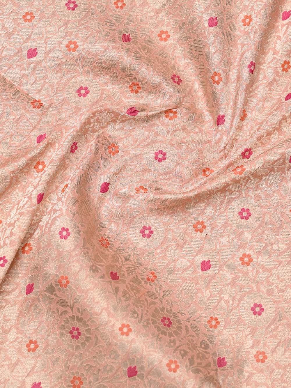 Peach Katan Silk Brocade Handloom Banarasi Saree - Sacred Weaves
