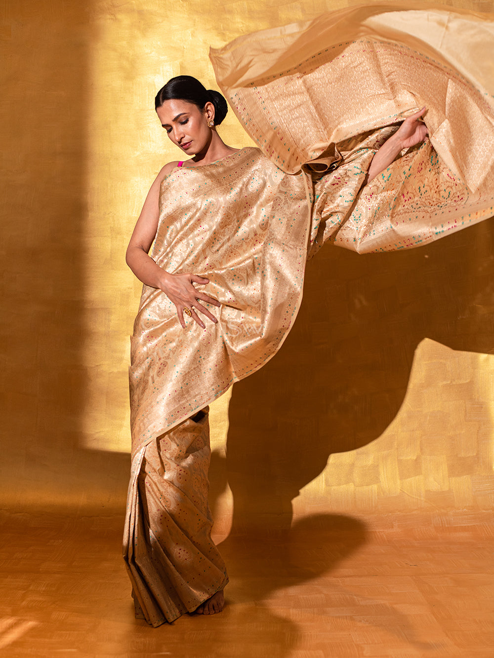 Beige Meenakari Uppada Katan Silk Handloom Banarasi Saree - Sacred Weaves