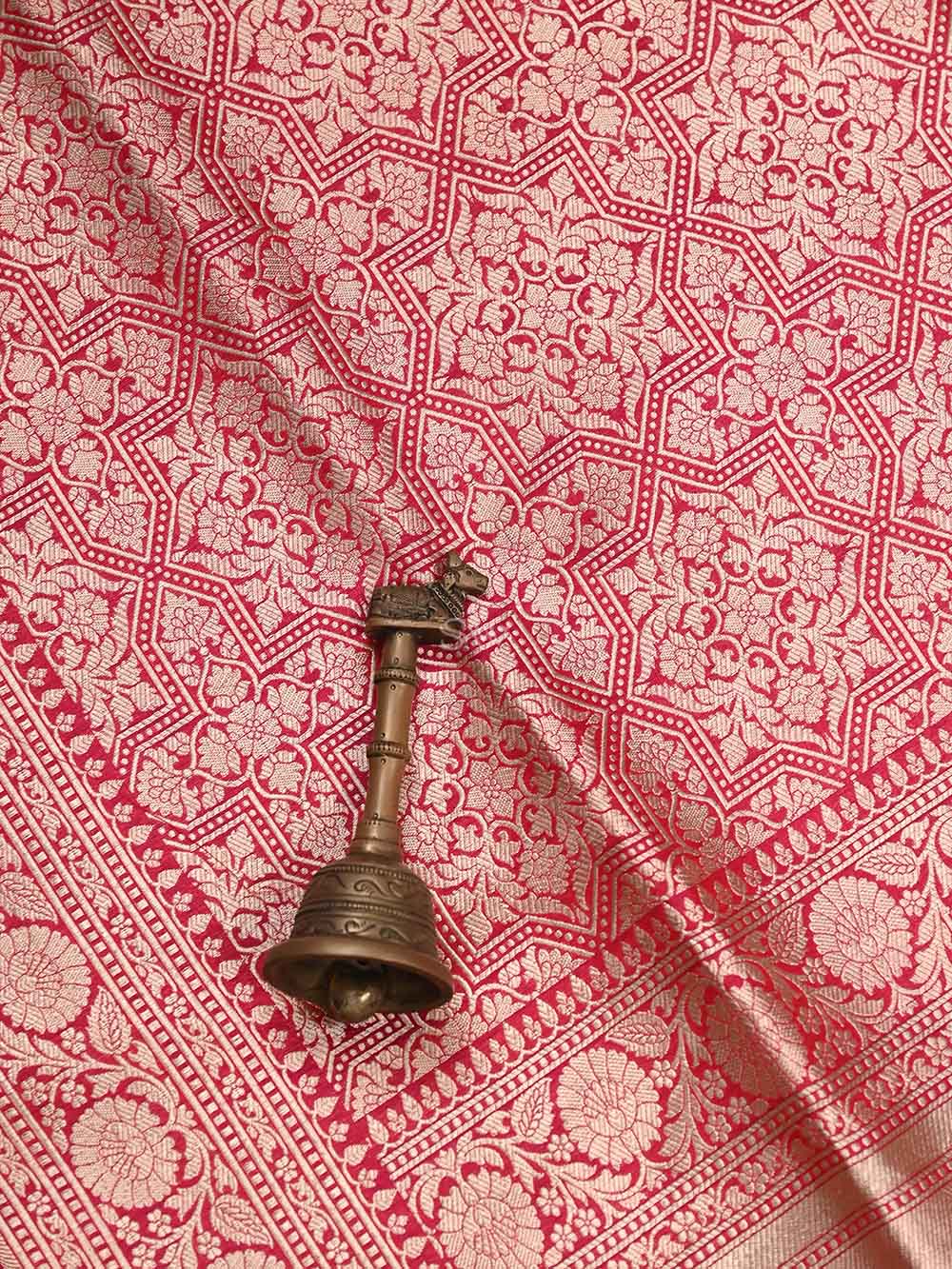 Pink Red Katan Silk Brocade Handloom Banarasi Saree - Sacred Weaves