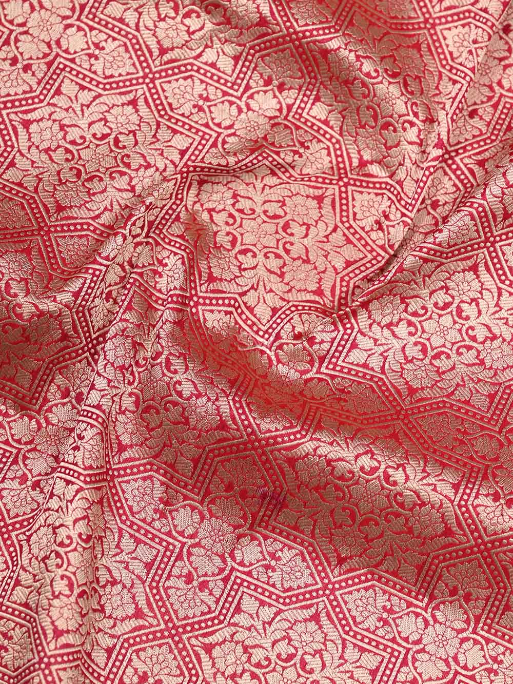 Pink Red Katan Silk Brocade Handloom Banarasi Saree - Sacred Weaves