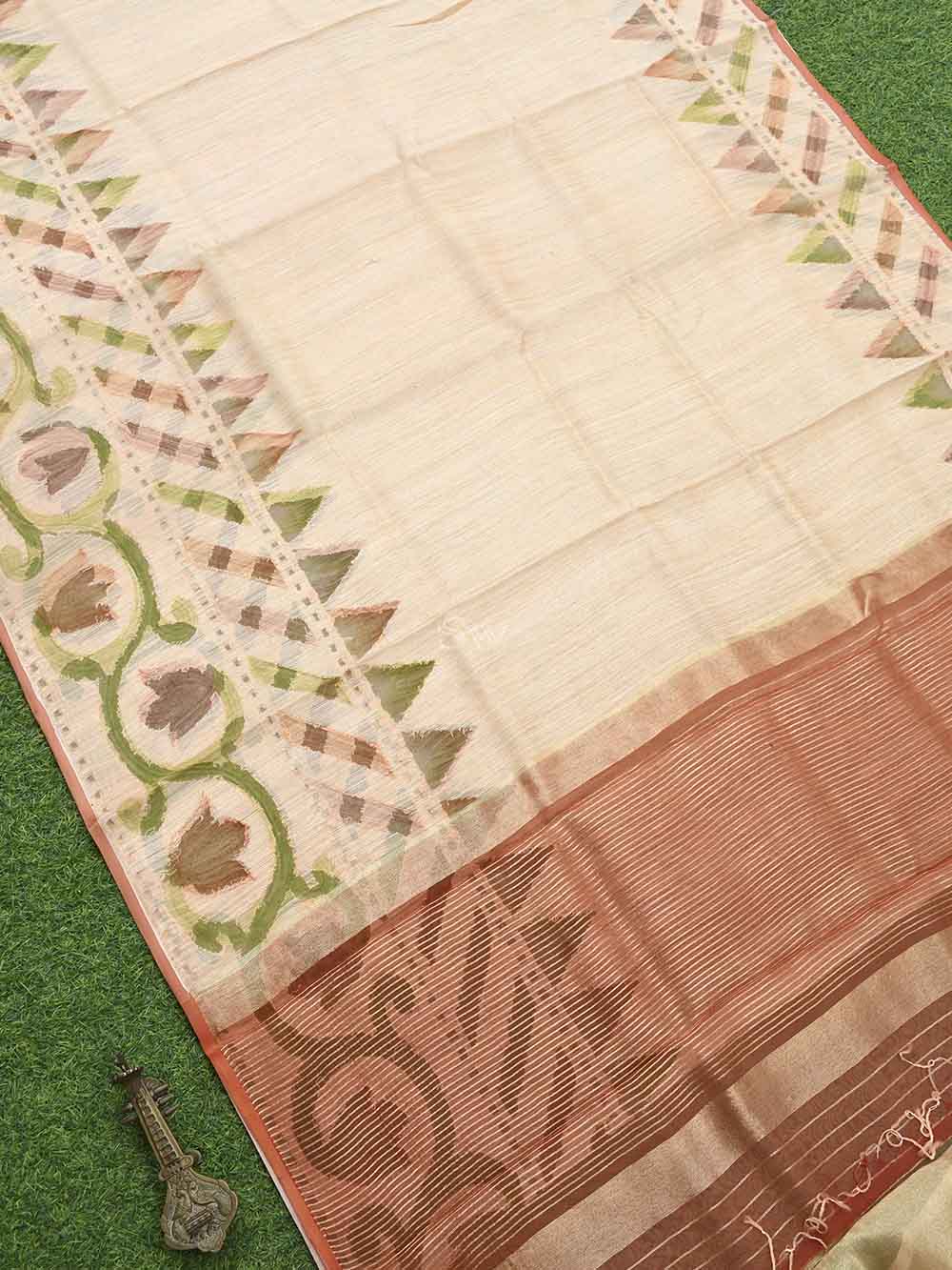 Light Peach Rangkat Linen Handloom Banarasi Saree - Sacred Weaves