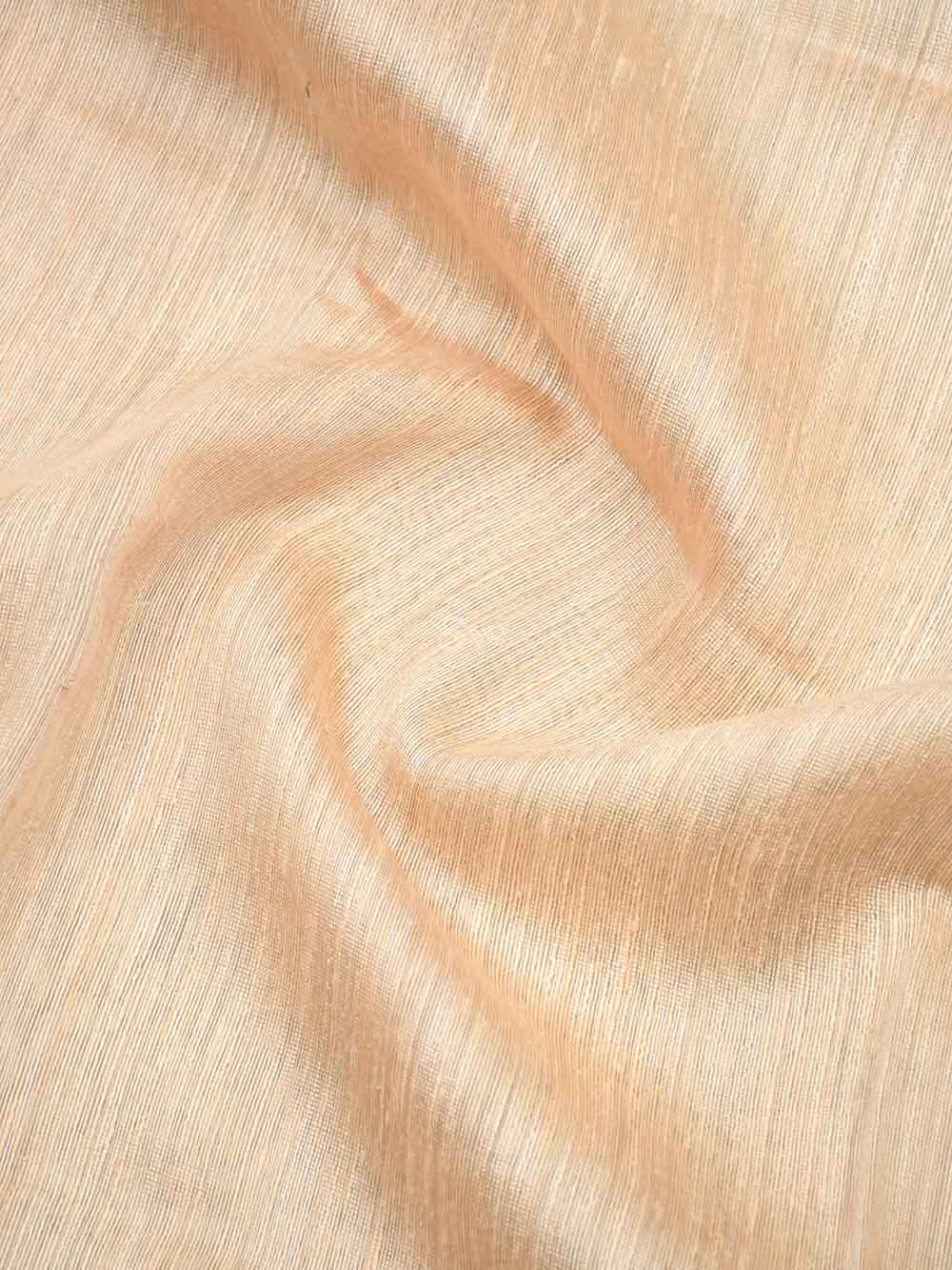 Light Peach Rangkat Linen Handloom Banarasi Saree - Sacred Weaves