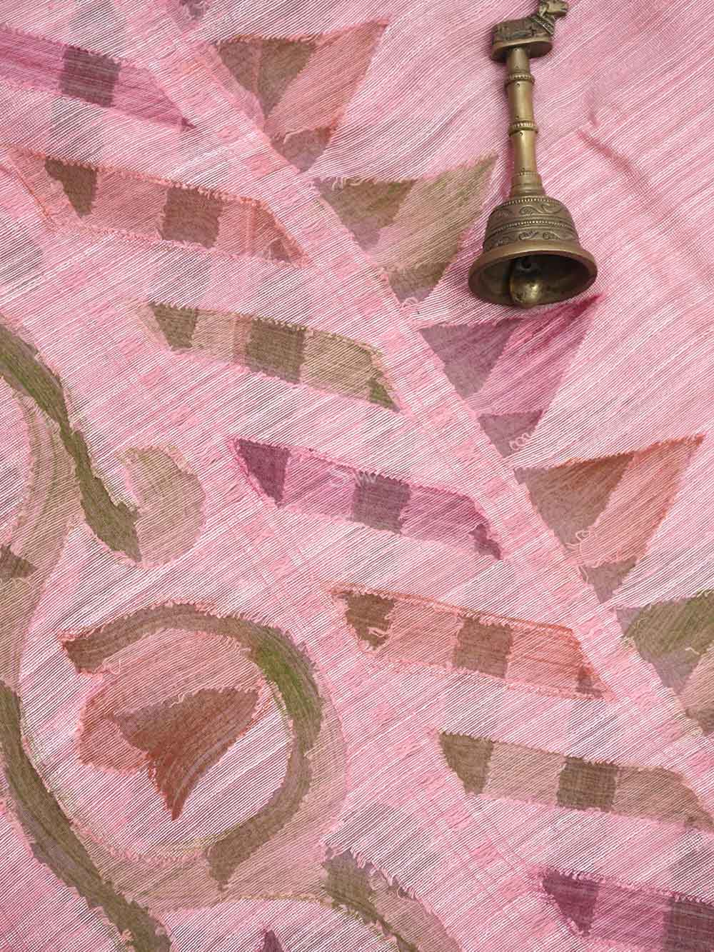 Pastel Pink Rangkat Linen Handloom Banarasi Saree - Sacred Weaves