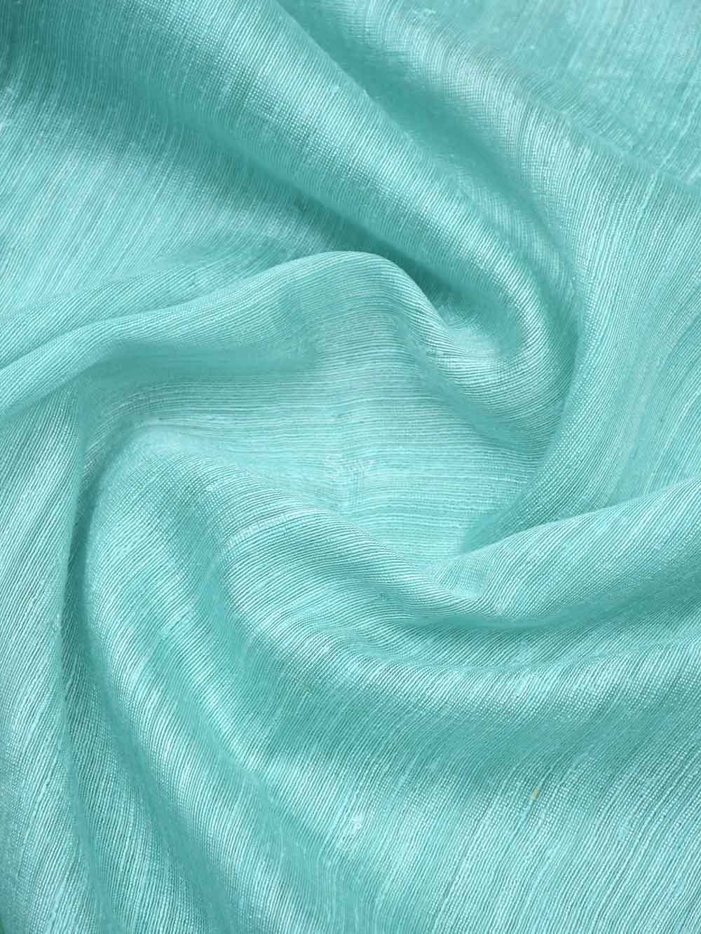 Sea Green Rangkat Linen Handloom Banarasi Saree - Sacred Weaves