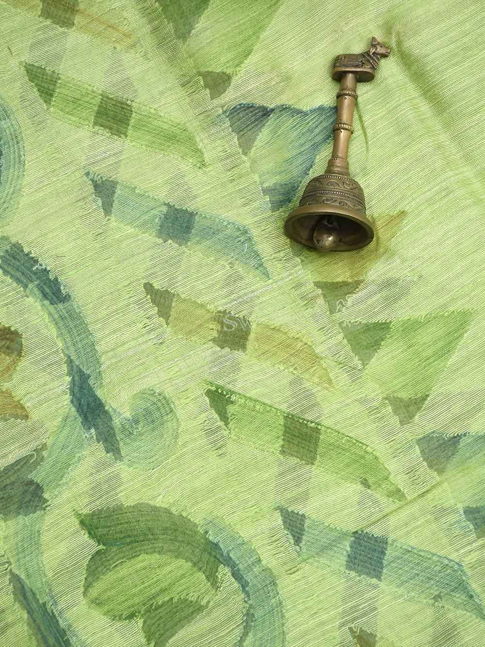 Light Green Rangkat Linen Handloom Banarasi Saree - Sacred Weaves