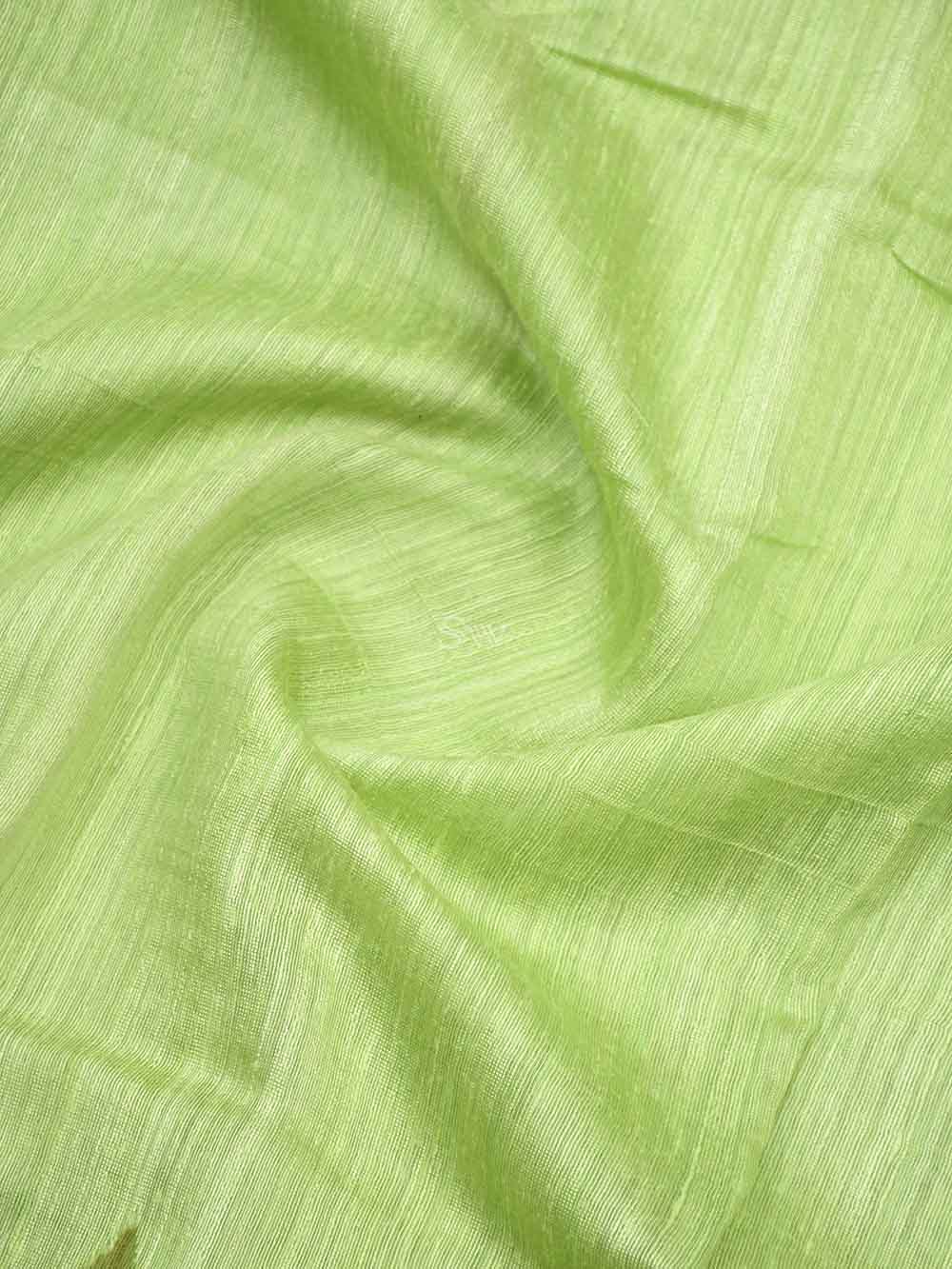 Light Green Rangkat Linen Handloom Banarasi Saree - Sacred Weaves