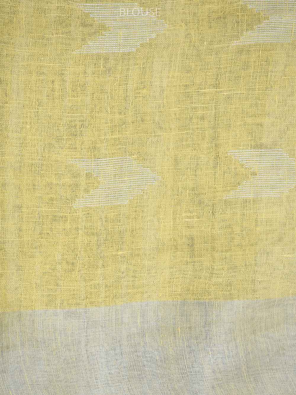 Light Yellow Linen Check Handloom Banarasi Saree - Sacred Weaves