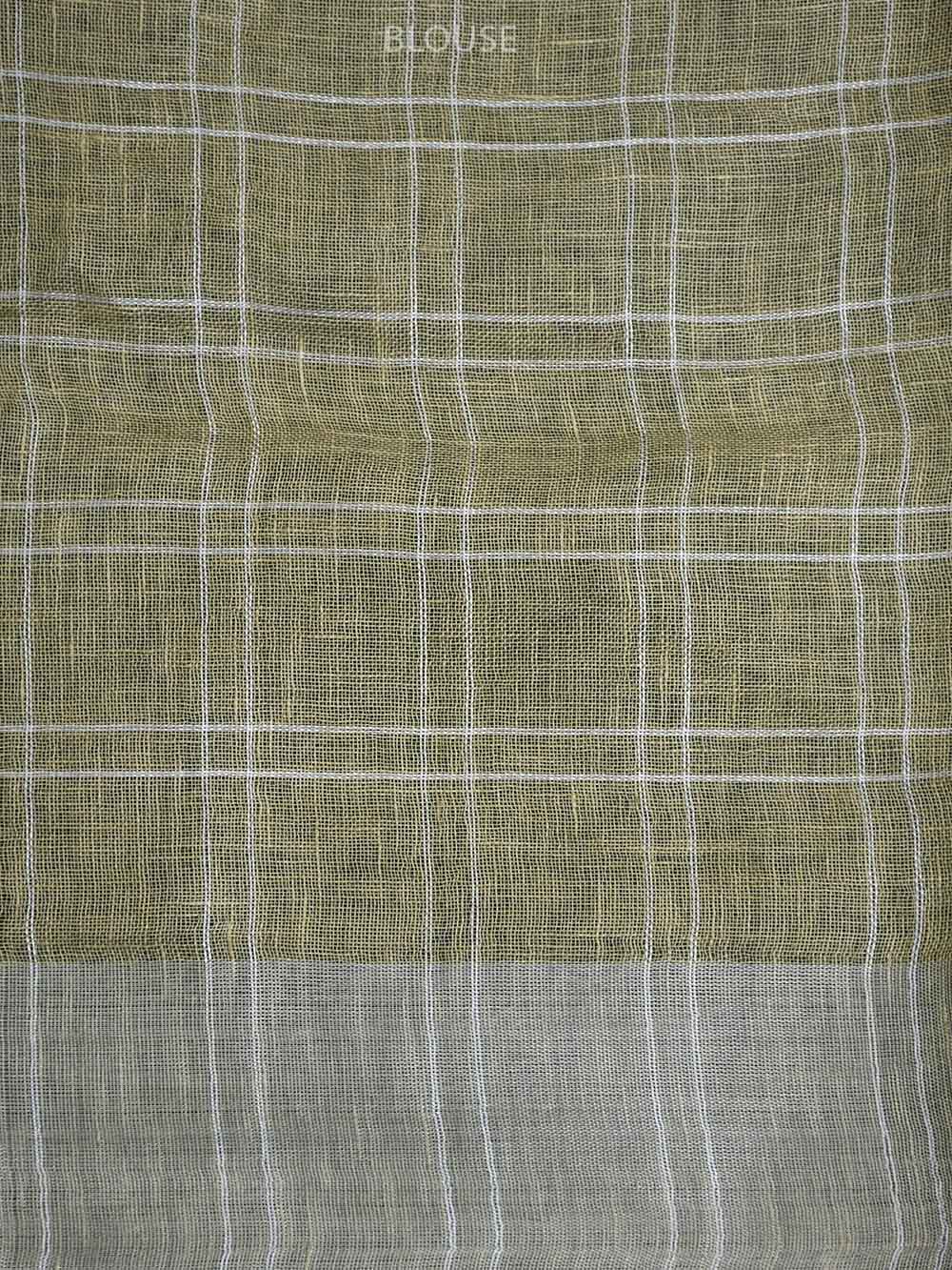 Dark Beige Linen Check Handloom Banarasi Saree - Sacred Weaves