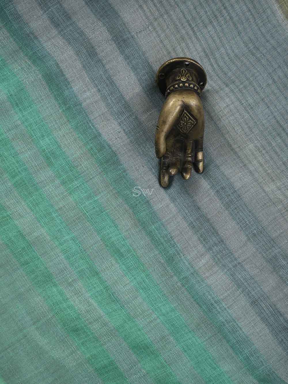 Beige Blue Linen Handloom Banarasi Saree - Sacred Weaves