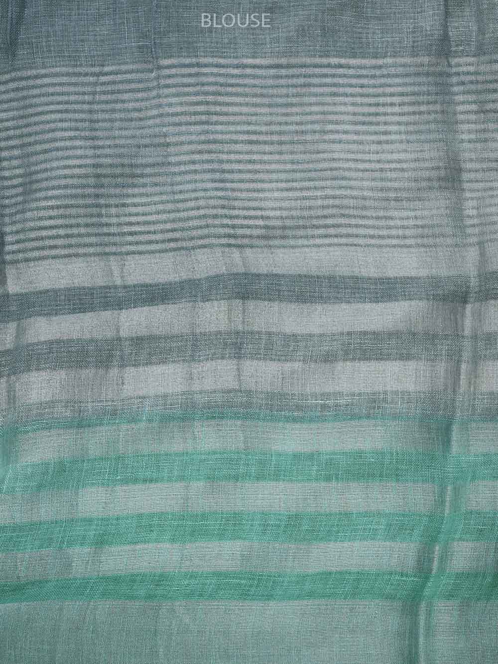 Beige Blue Linen Handloom Banarasi Saree - Sacred Weaves