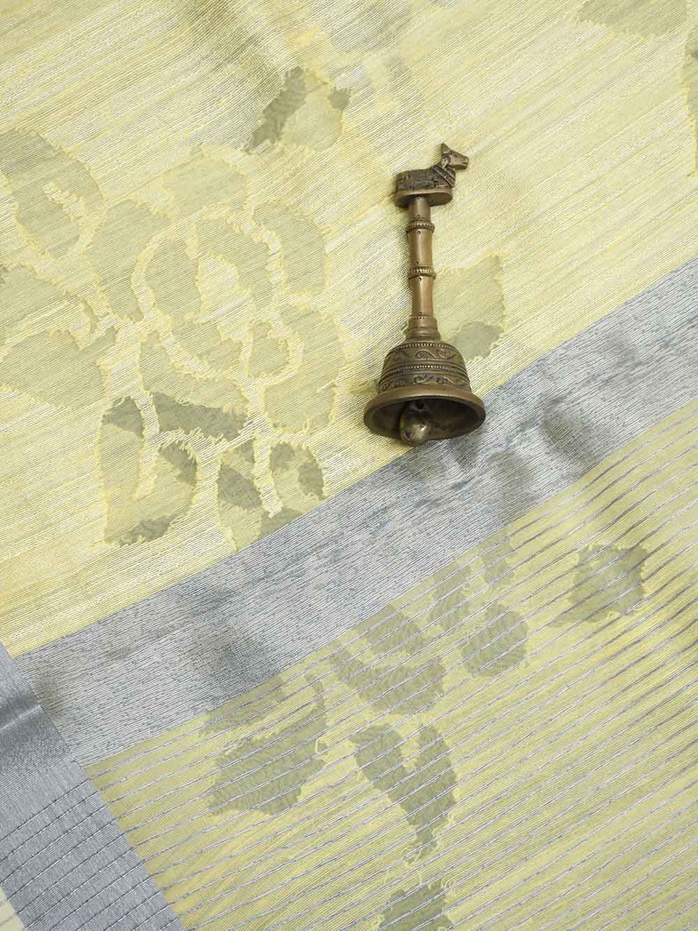 Yellow Jaal Linen Handloom Banarasi Saree - Sacred Weaves