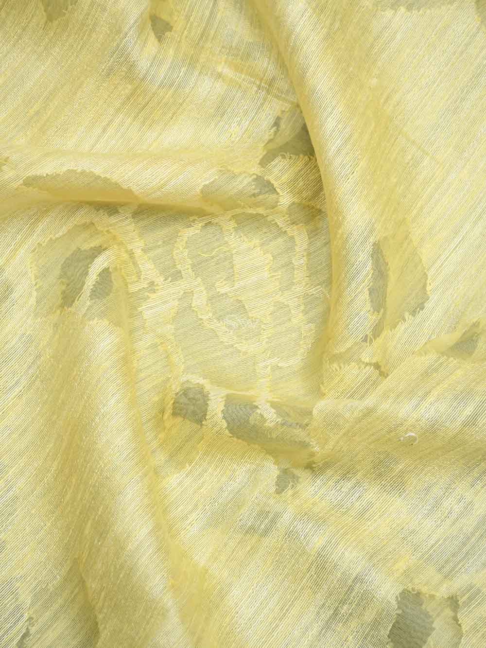 Yellow Jaal Linen Handloom Banarasi Saree - Sacred Weaves