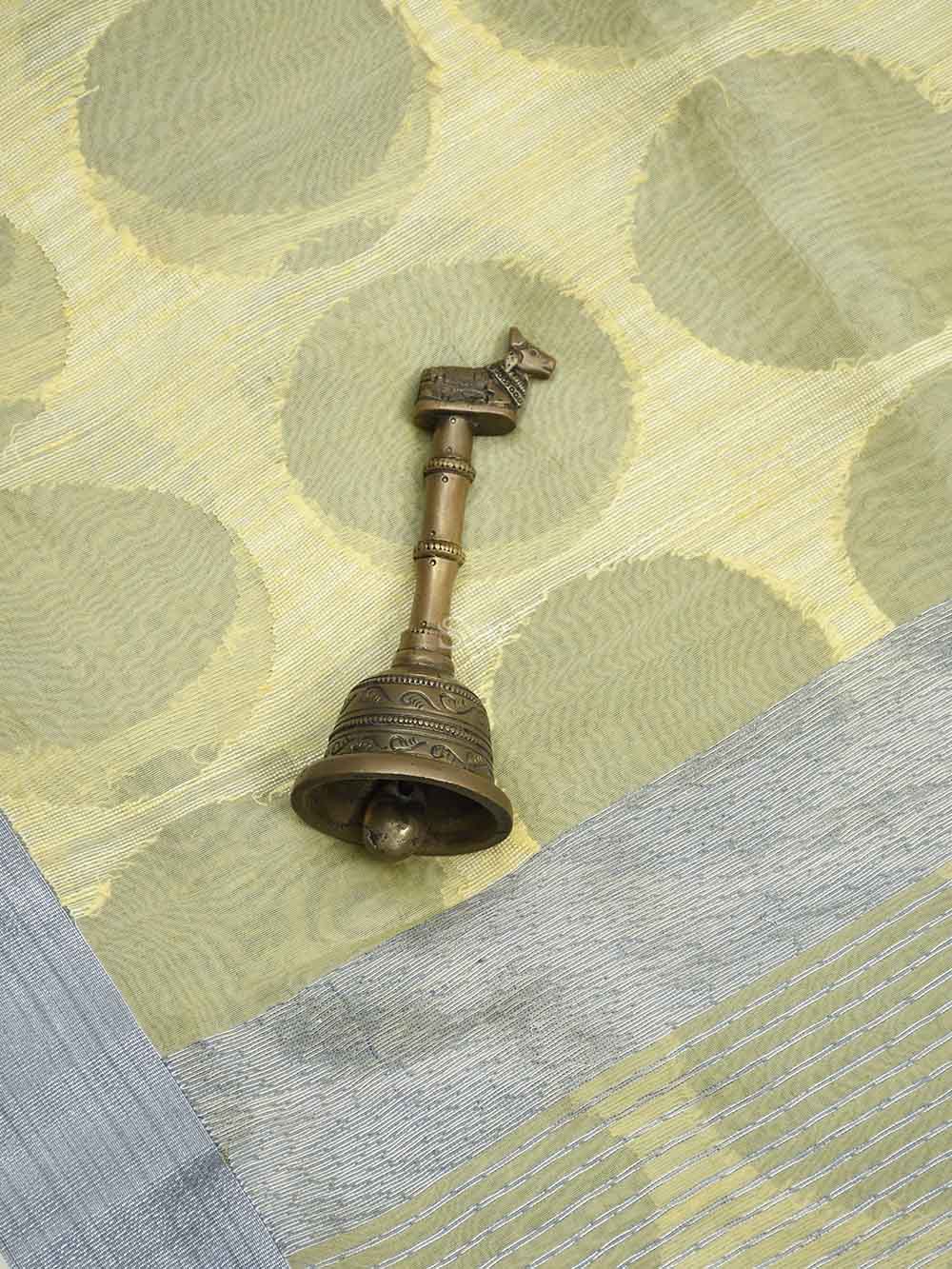 Light Yellow Jaal Linen Handloom Banarasi Saree - Sacred Weaves
