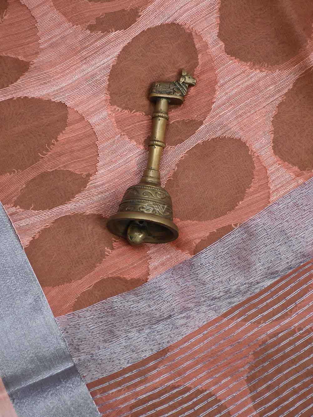 Peach Jaal Linen Handloom Banarasi Saree - Sacred Weaves