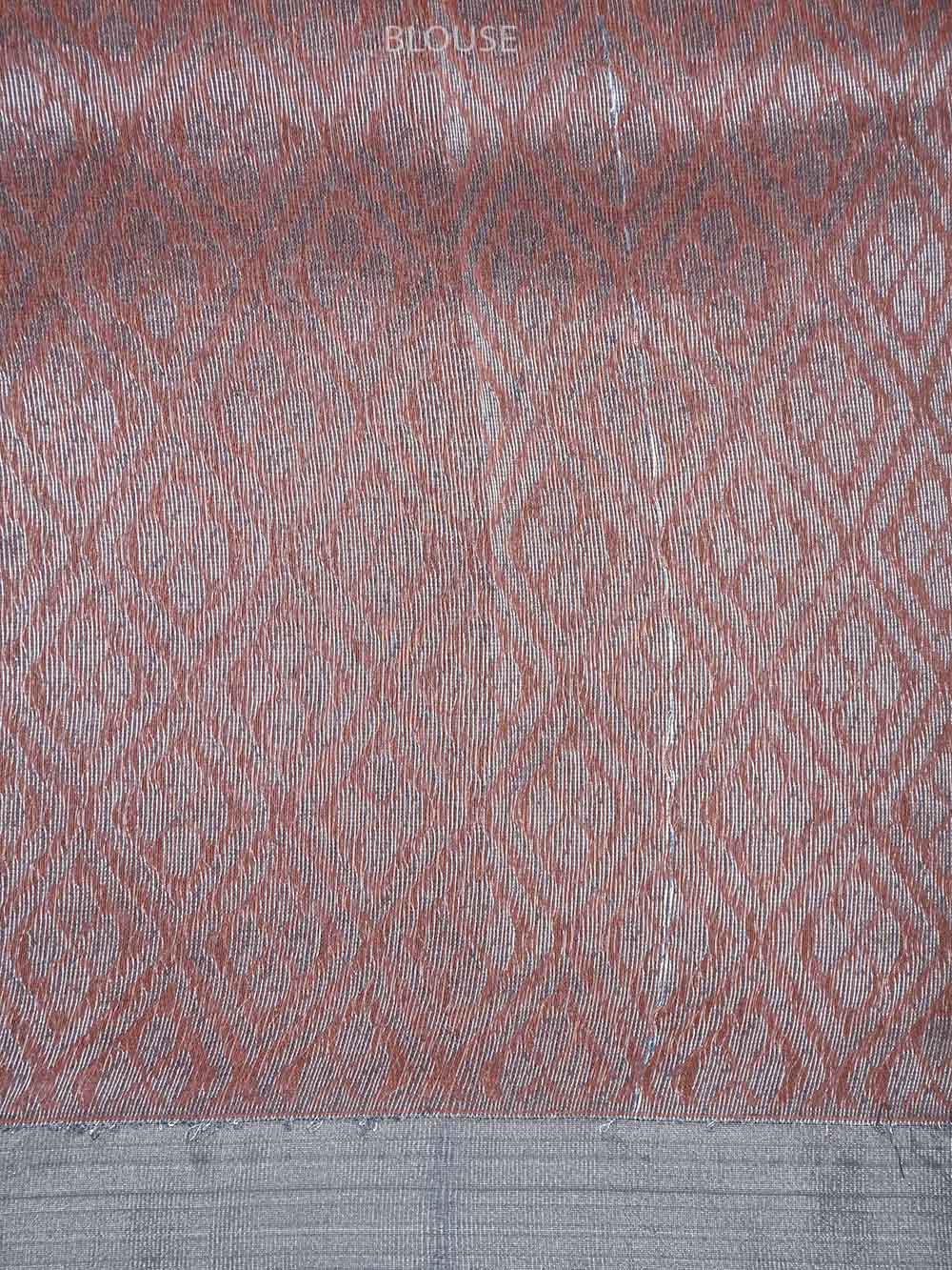 Peach Jaal Linen Handloom Banarasi Saree - Sacred Weaves