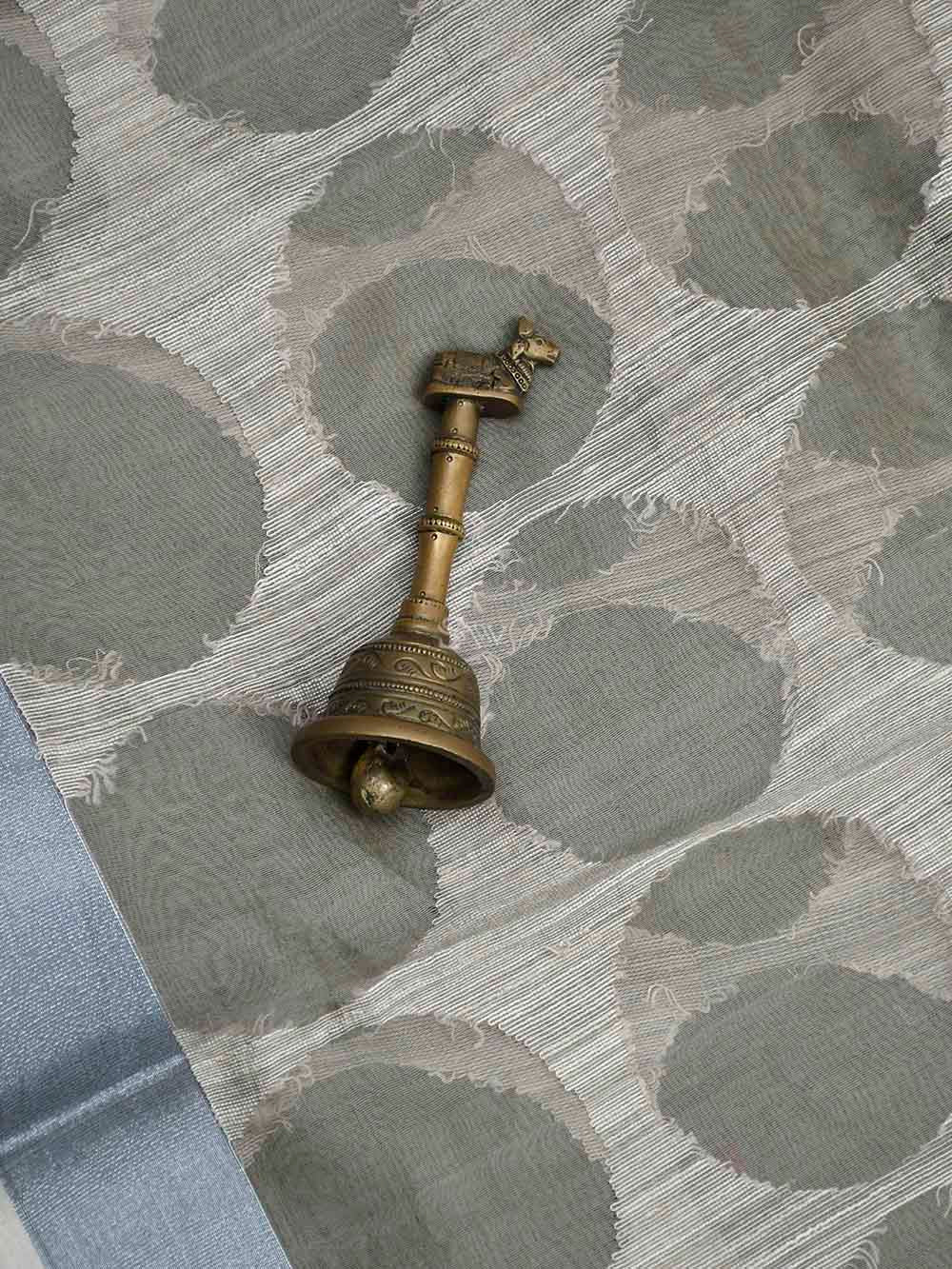 Dusty Grey Jaal Linen Handloom Banarasi Saree - Sacred Weaves