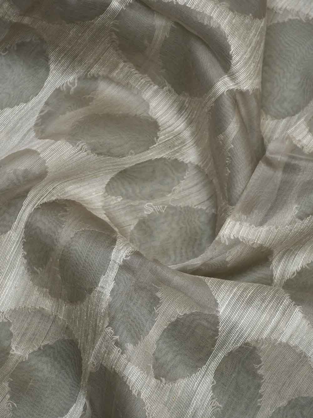 Dusty Grey Jaal Linen Handloom Banarasi Saree - Sacred Weaves