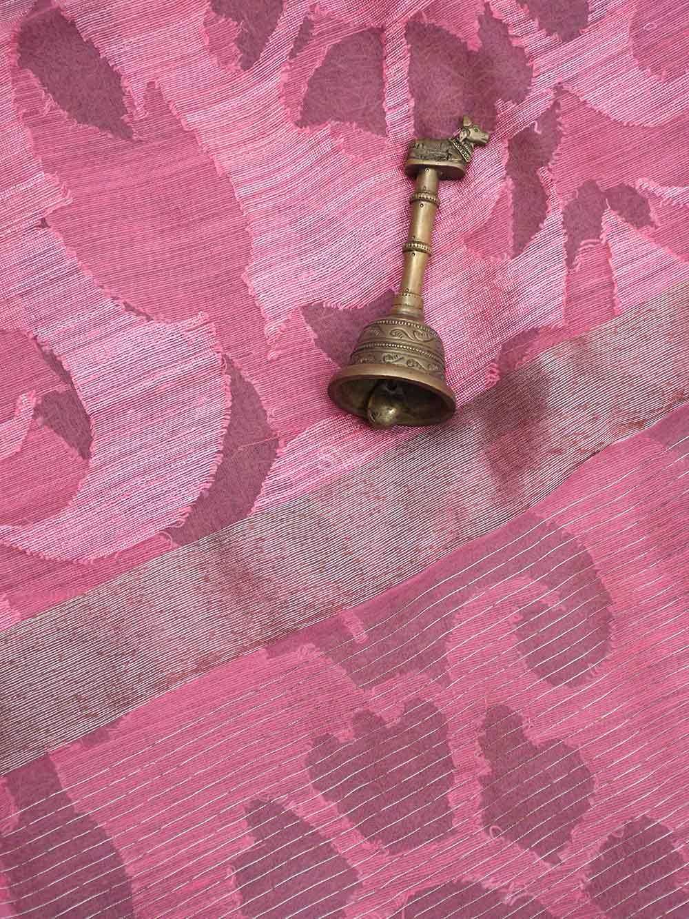 Pink Jaal Linen Handloom Banarasi Saree - Sacred Weaves