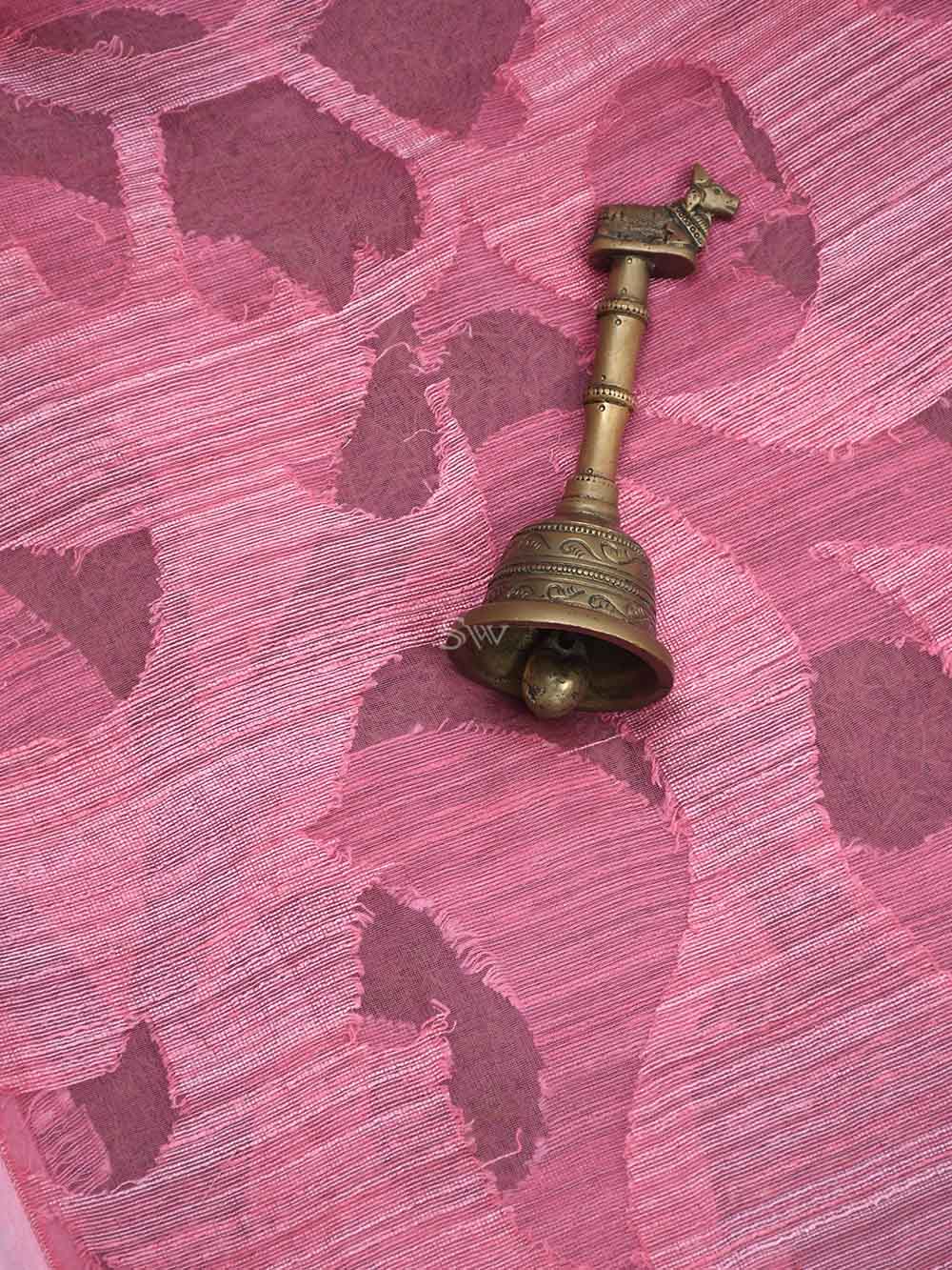 Pink Jaal Linen Handloom Banarasi Saree - Sacred Weaves