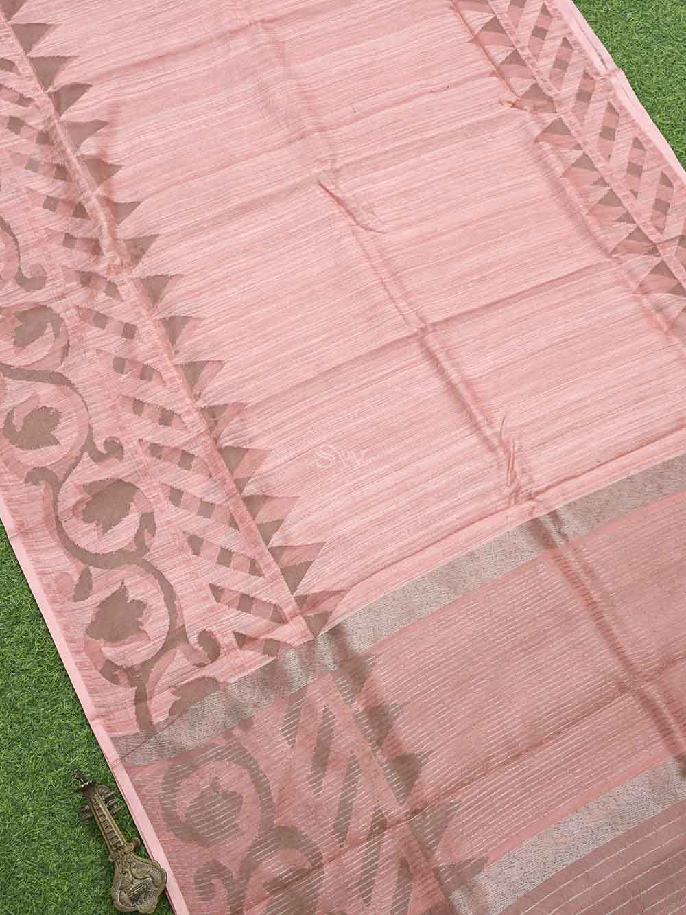 Dusty Rose Pink Linen Handloom Banarasi Saree - Sacred Weaves