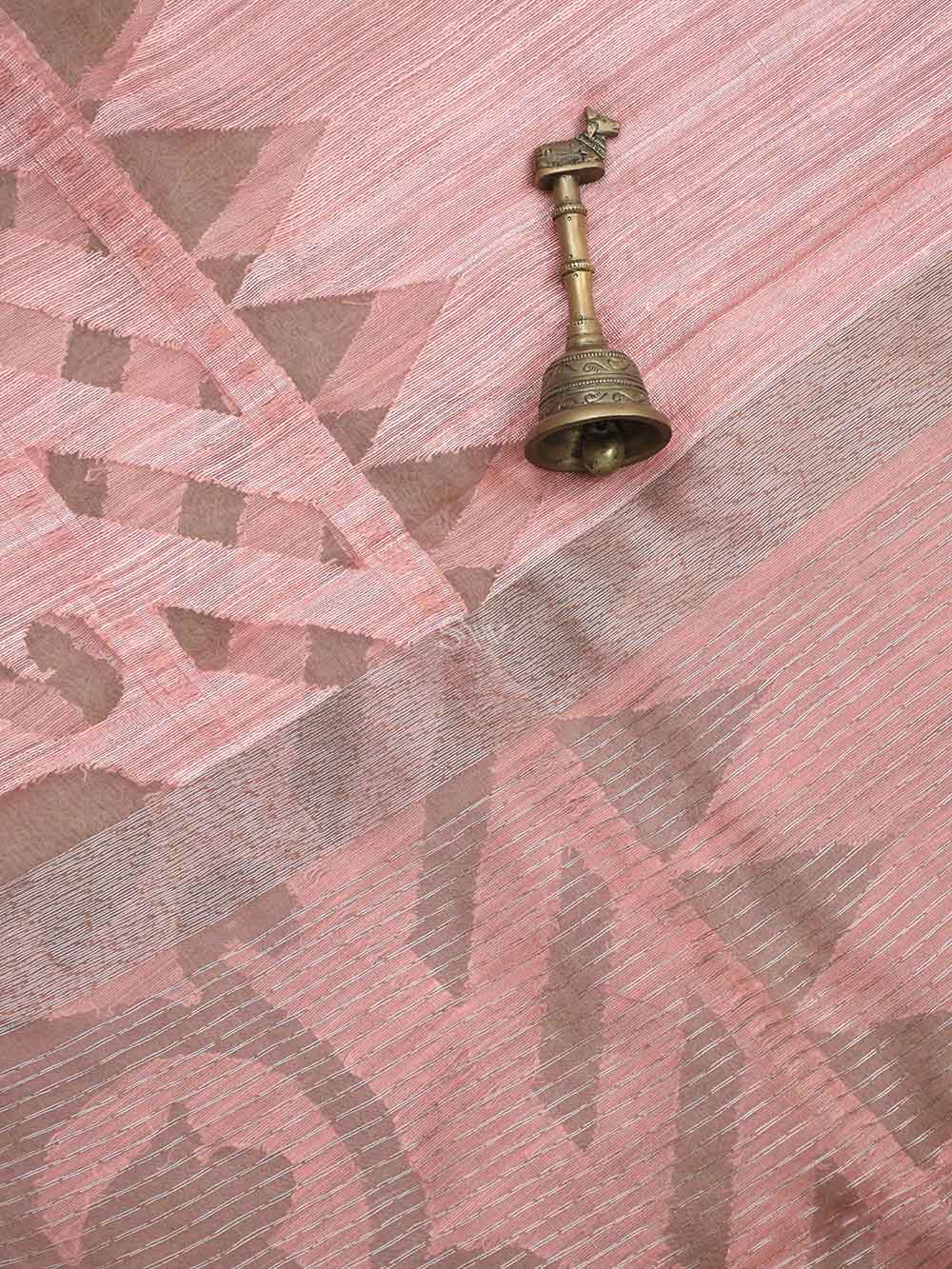 Dusty Rose Pink Linen Handloom Banarasi Saree - Sacred Weaves