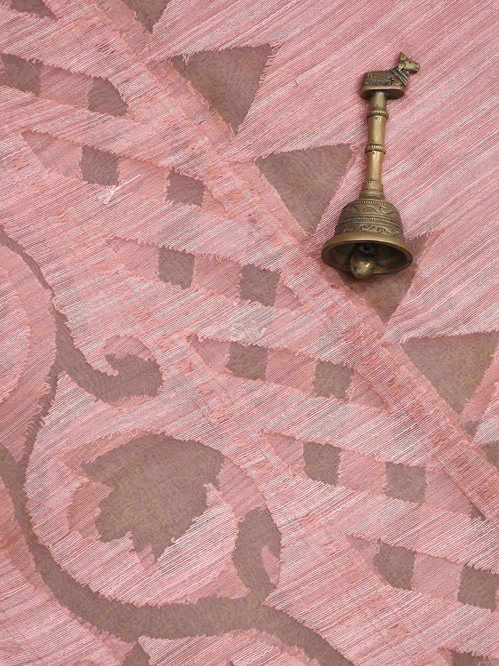 Dusty Rose Pink Linen Handloom Banarasi Saree - Sacred Weaves