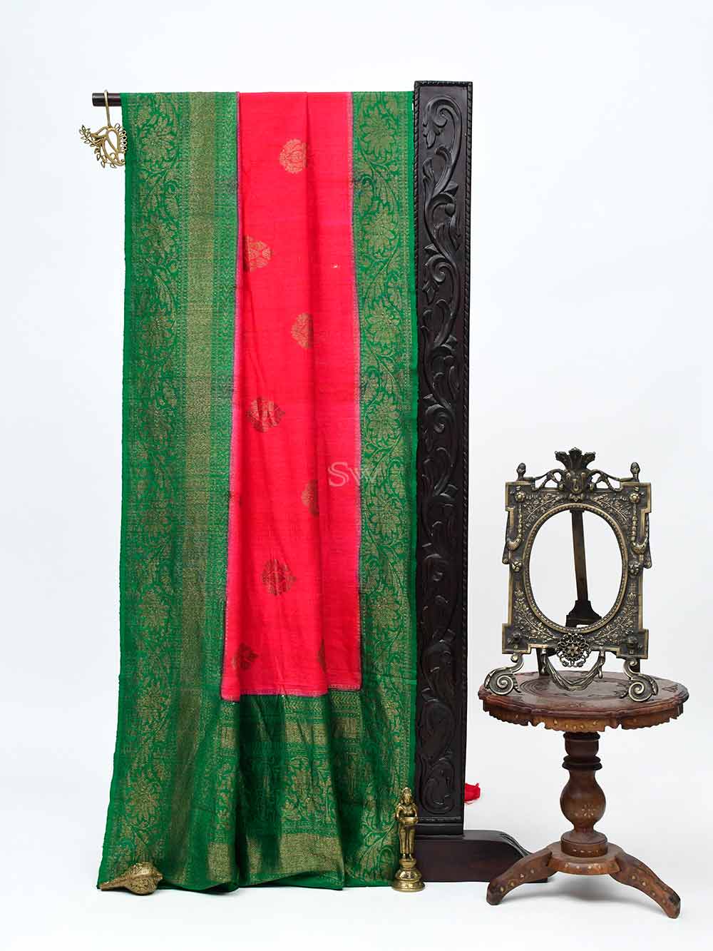  Red Boota Dupion Silk Handloom Banarasi Saree - Sacred Weaves